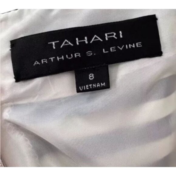 Tahari Striped Dress Size 8 Navy & White Short Tie Sheath Business Career Work - Picture 5 of 7